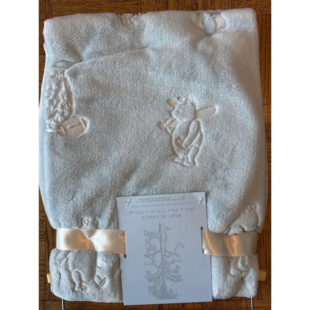 Winnie the Pooh Bear Collection Embossed sports Lovey Plush Baby Blanket Blue